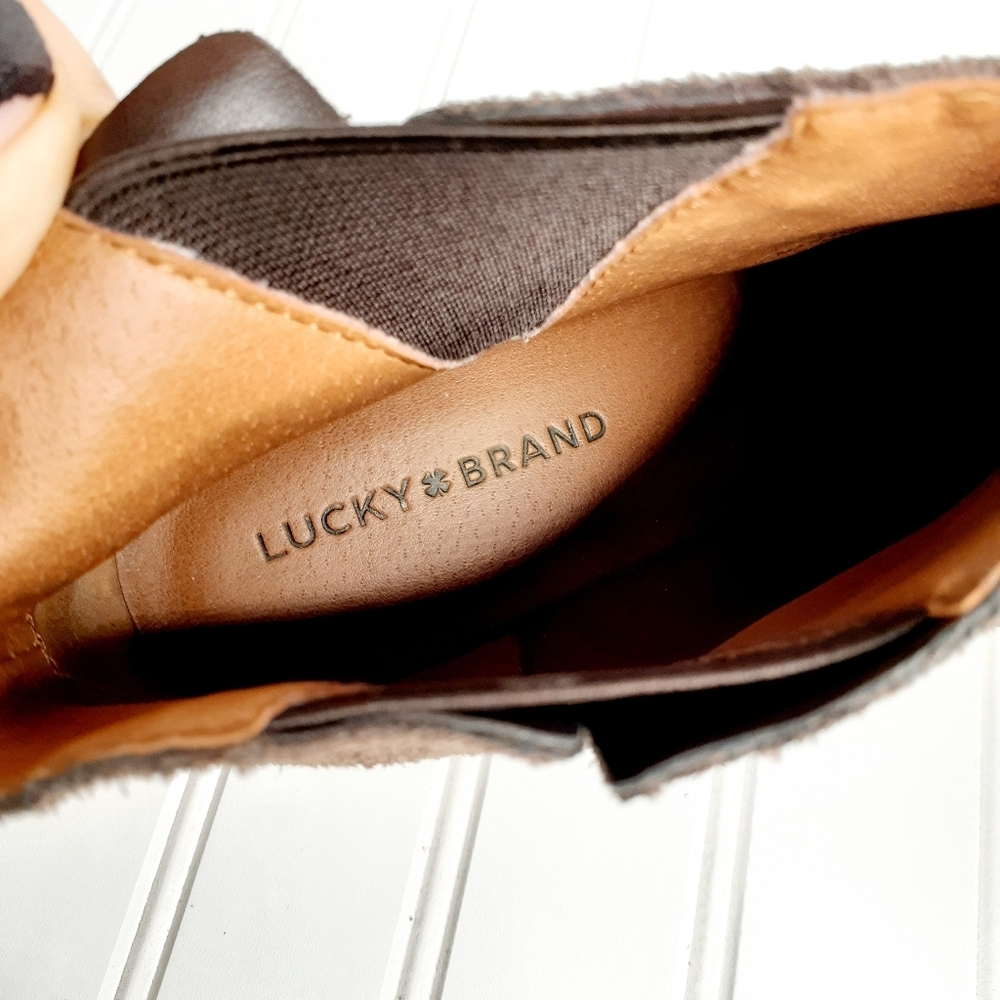 Lucky Brand Benissa Brown Suede Leather Pull On Ankle Booties C305 - Picture 15 of 15